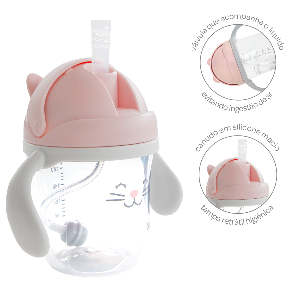 Copo Com Dispositivo Canudo Gatinho Rosa - Buba - Image 2