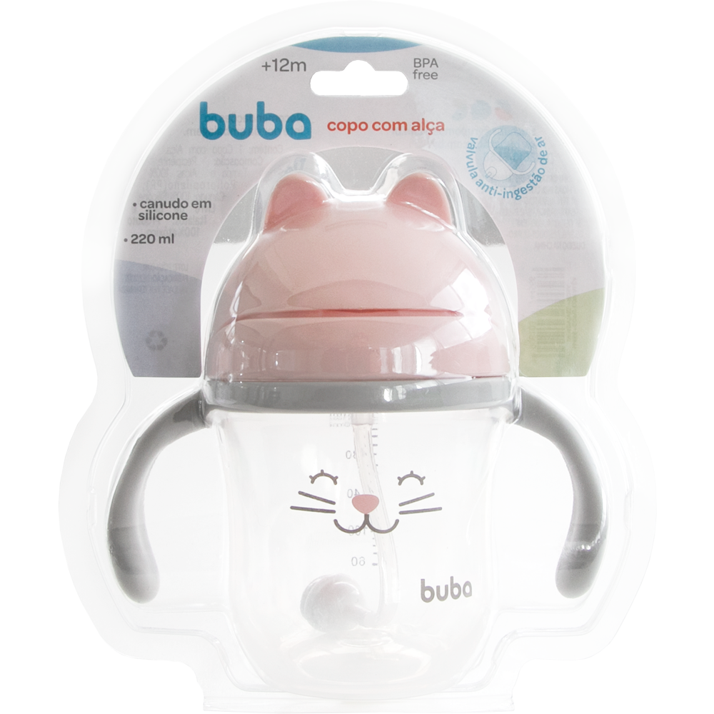 Copo Com Dispositivo Canudo Gatinho Rosa - Buba - Image 3