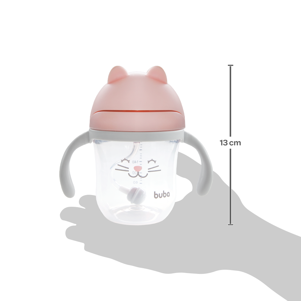 Copo Com Dispositivo Canudo Gatinho Rosa - Buba - Image 4